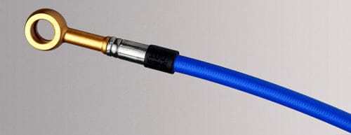 blue R6 brake line gold fittings stunt