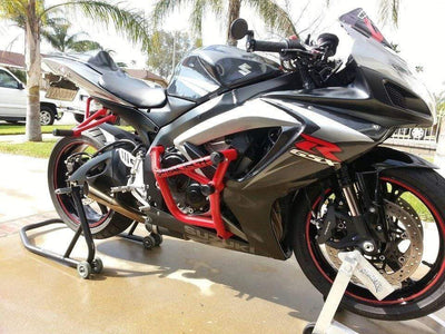 dark gray silver Suzuki GSXR red cage