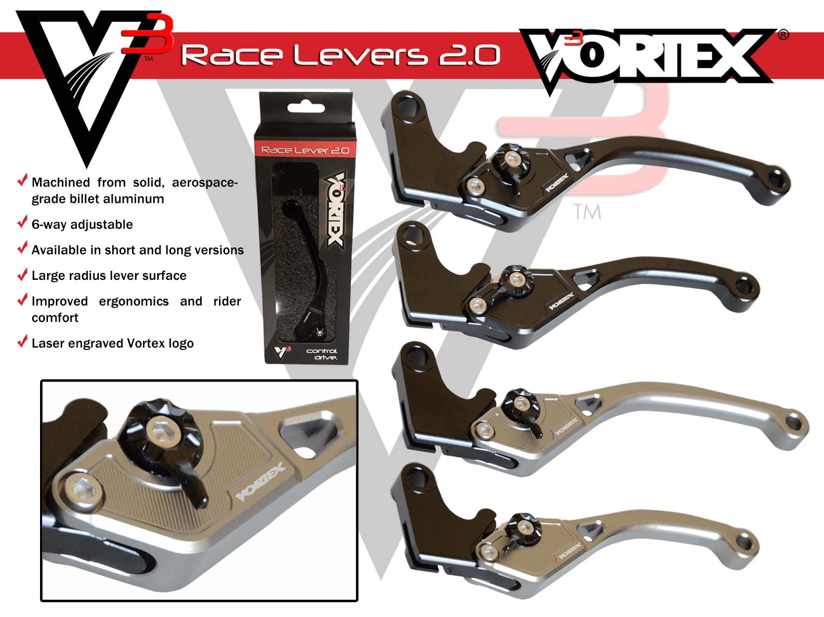 「レーヴェ」 Vortex Racing V3 2.0 Brake Lever - STREETBIKE SUPPLY