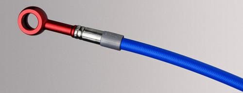 blue brake line with red fittings