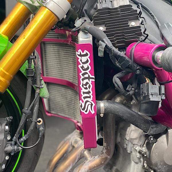magenta powdercoat radiator cage stuntbike zx6r suspect