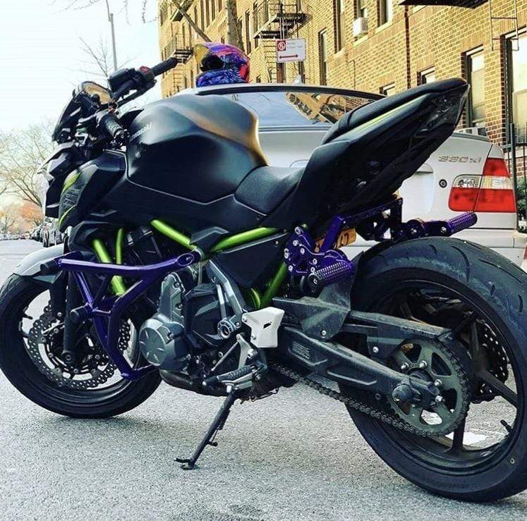 Kawasaki Ninja 650 cage Z650 crash cage stunt bar Impaktech sliders black purple